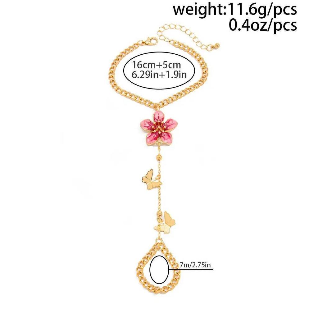 Ingemark Exquisite Sweet Butterfly Flower Finger Bracelet for Women Retro Drip Oil Flower Charm Bracelets Jewelry Hand Accessory