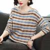 Sweater Women M - 6XL Plus Size Spring and Fall Women Loose Comfortable Round Neck Striped Sweater Stretchy Versatile Long-sleeved Knit Sweater