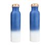 Pure Copper Water Bottle 950 ML - Jointless, Leakproof, Double Printed Design Best Gifts for Family and Friends| Blue & White - Set of 2