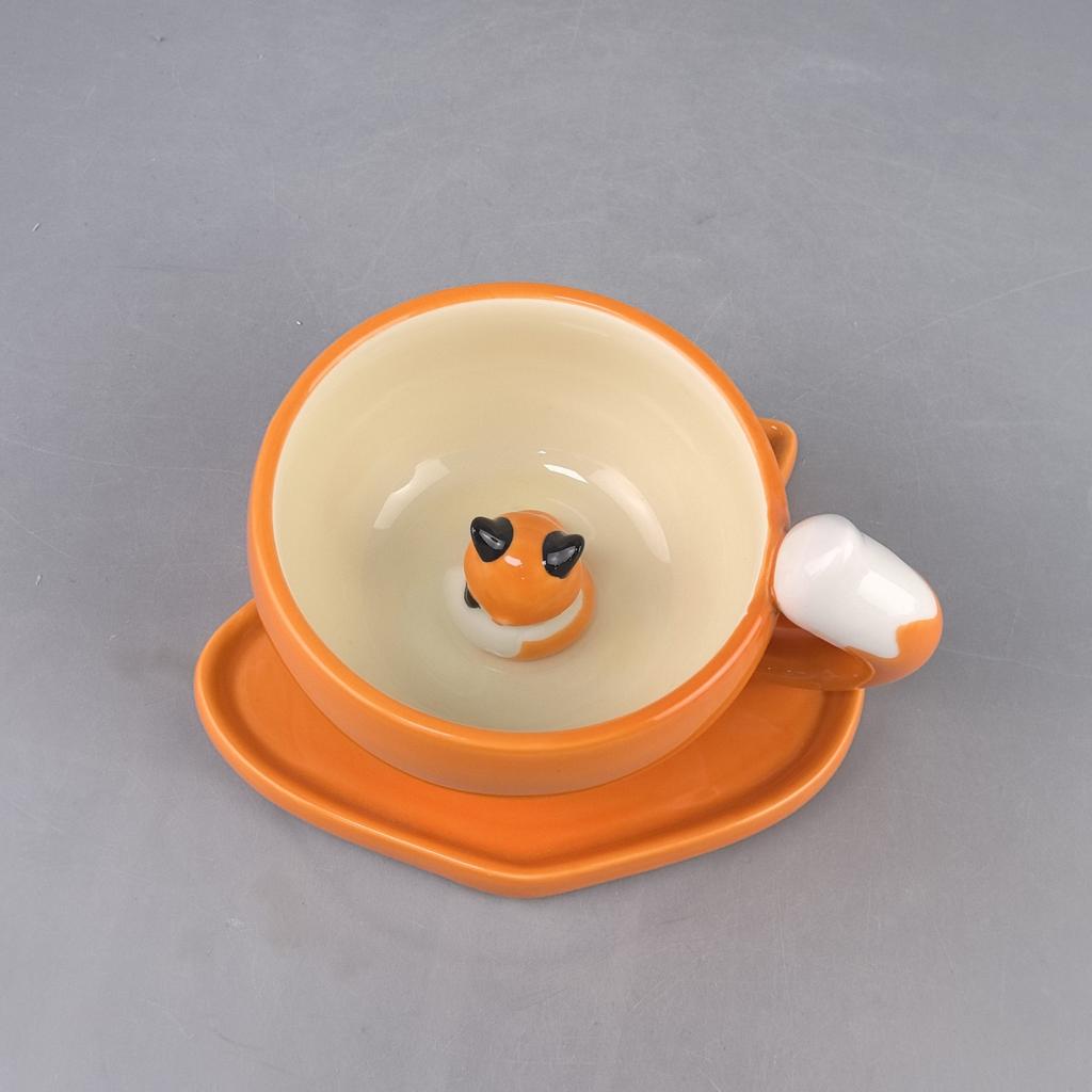 Autumn Forest Maple Leaf Fox Cup and Plate Set Cute Ceramic Mug Coffee Cup Water Cup for Girlfriend