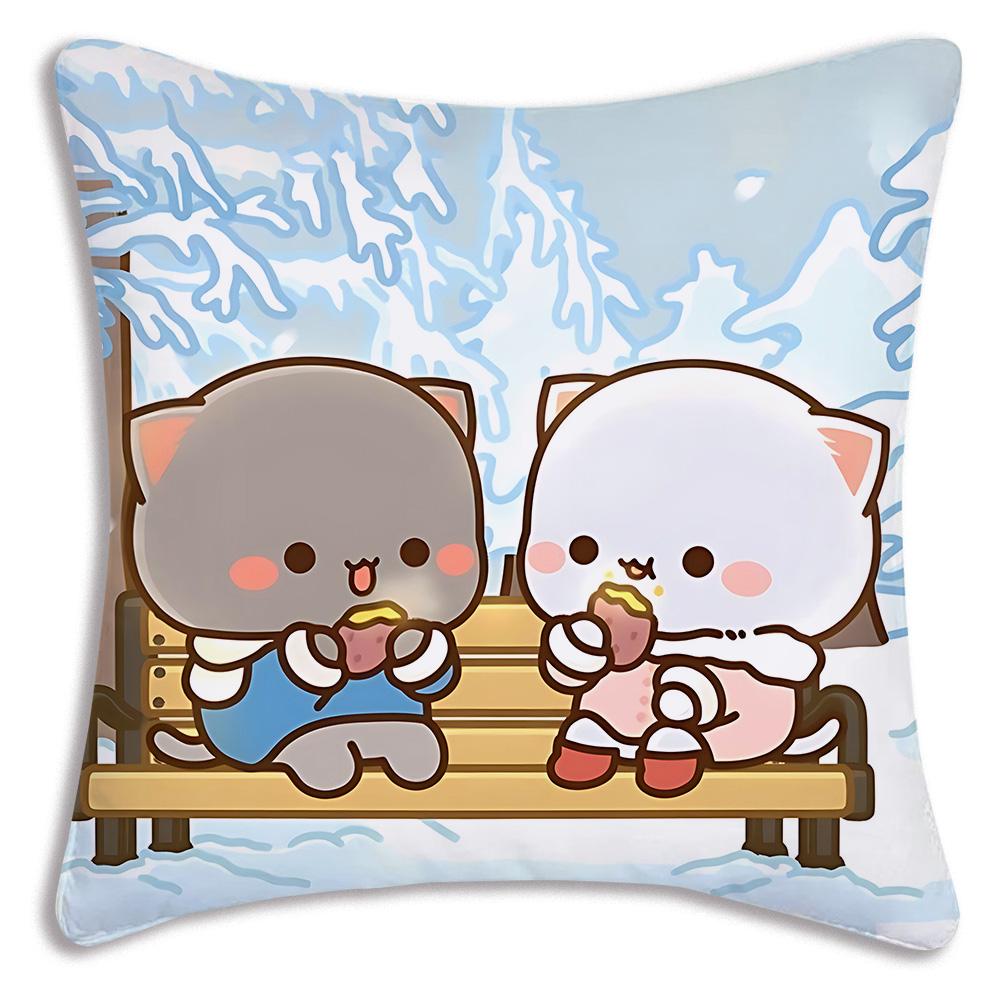 Kawaii Cute Peach Mochi Cat Pillow Covers Cartoon Sofa Decorative Home Double-Sided Printing Short Plush Cute Cushion Cover