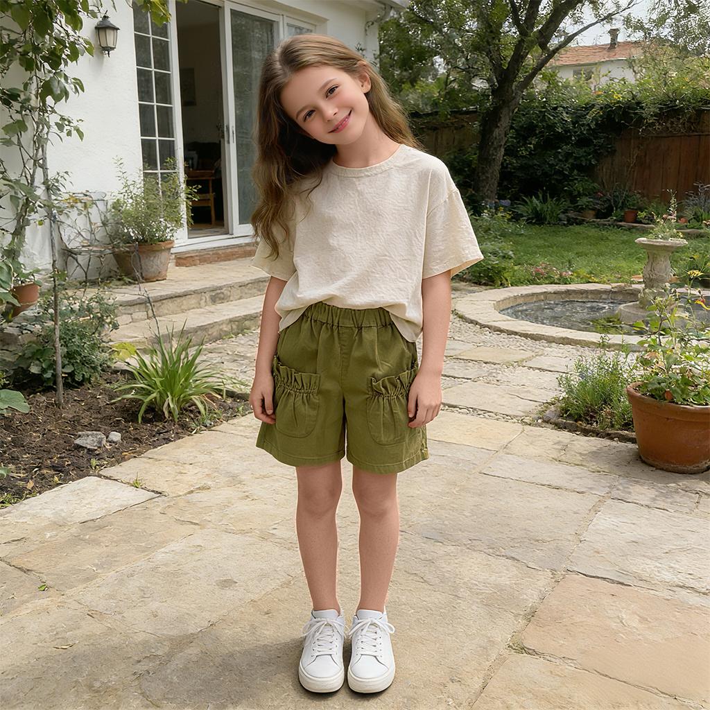 Girls' shorts, summer new style pants, mid size children's summer outerwear, girls' cropped pants, mid length pants