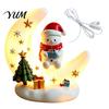 Snowman Table Centerpieces Christmas Moon Night Light with Santa Claus, Resin Decoration Warm LED Ornaments Glow, Holiday Tabletop Ornament