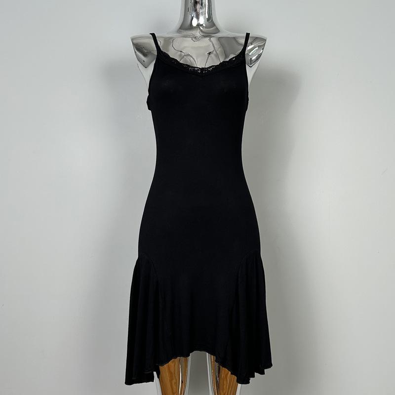 South Korean Dongdaemun Sexy Lace Spliced Pleated Waist Dress