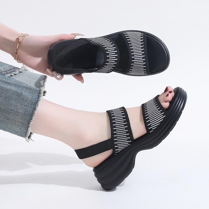 20252025 New sandals women's light sports style comfortable rubber band large size platform slippers