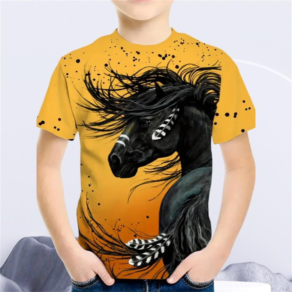 Детская одежда для мальчиков и девочек Футболка с принтом 3D Cat и короткими рукавами, топ с круглым вырезом