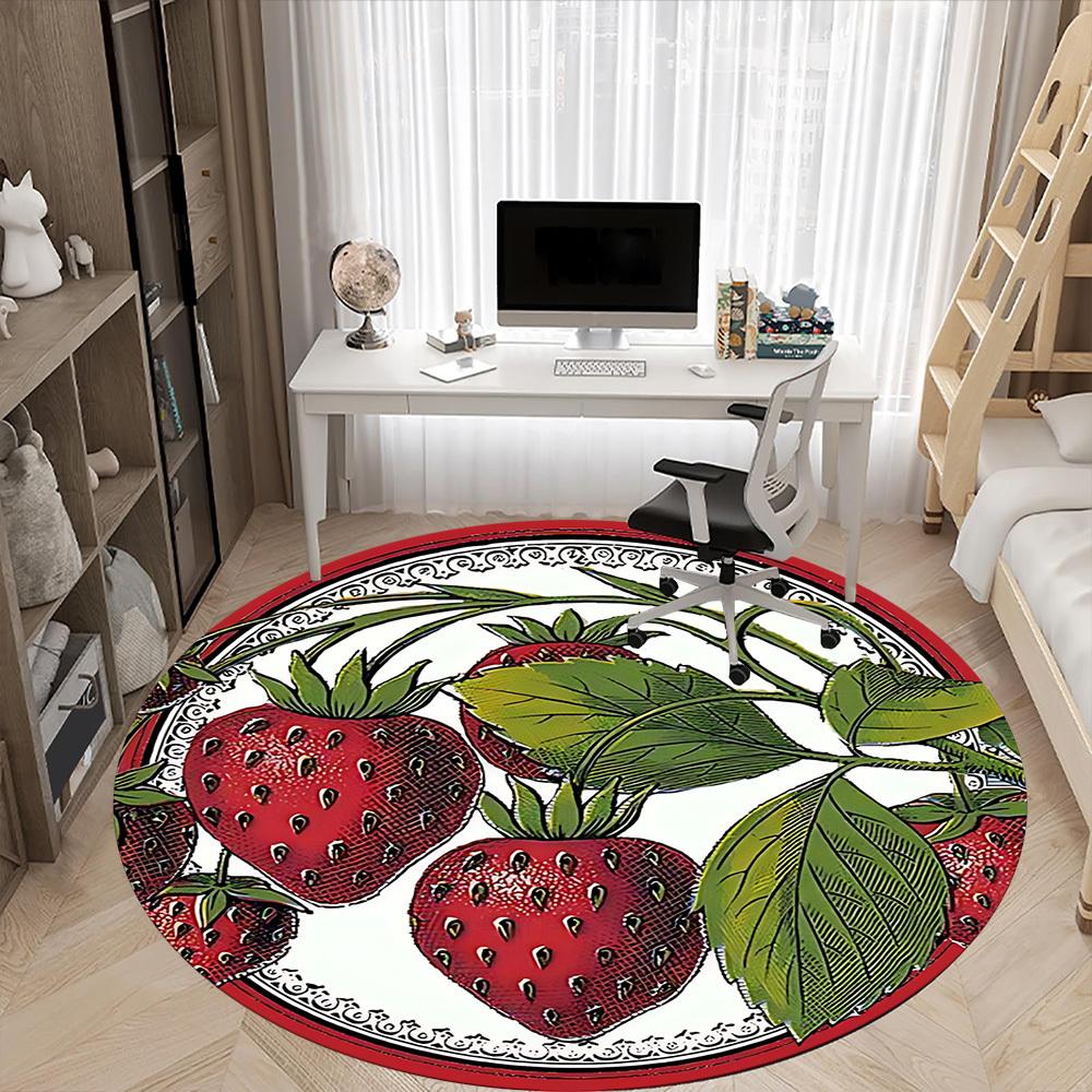 1pc Strawberry Print Office Round Rug, Carpet for Office, Gaming, Lightweight Round Floor Mat yy260208025