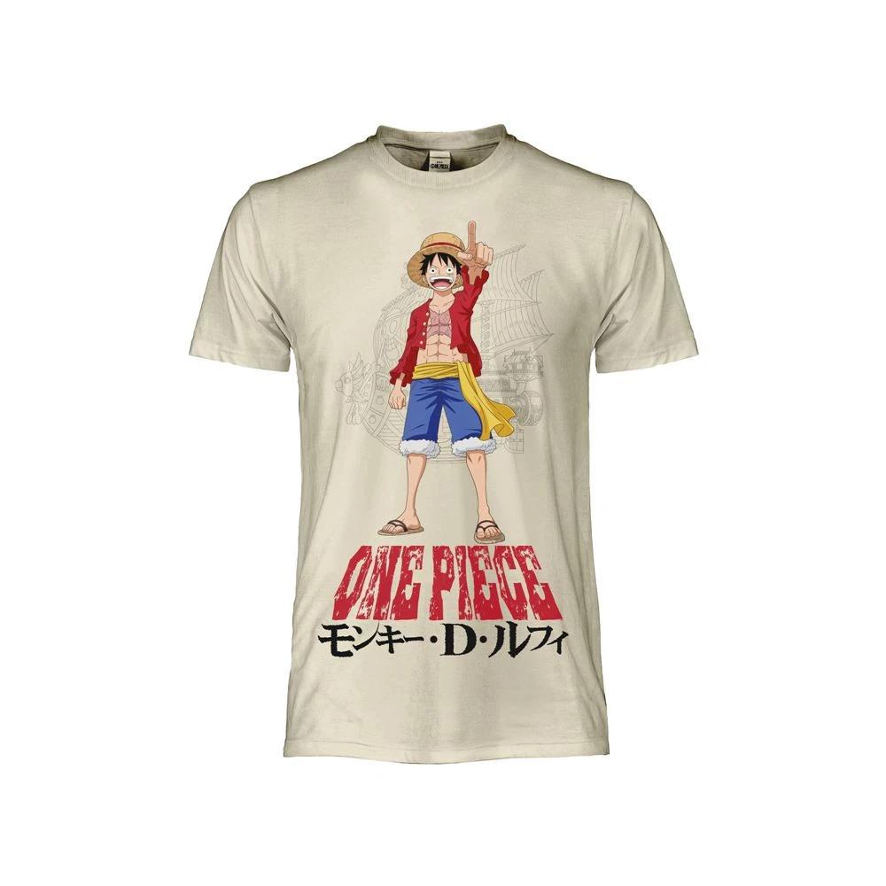 Футболка One Piece - Резина - Оригинальная официальная бежевая хлопковая футболка с Луффи