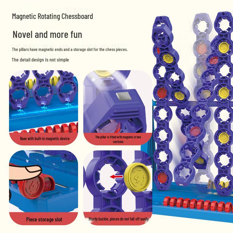 3D Rotating Four-in-a-Row Interactive Toy for Kindergarten Students