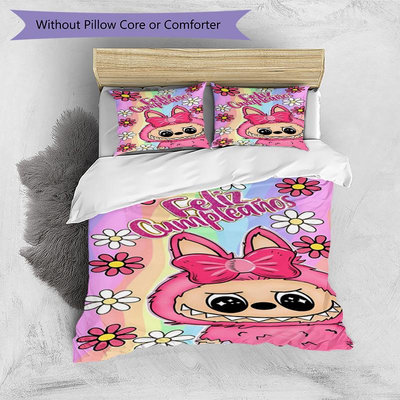 3pcs Duvet Cover Set (1*Duvet Cover + 2*Pillowcase, Without Core), Labubu Print Bedding Set, Bedroom Decor, All‑Season, Birthday Gift
