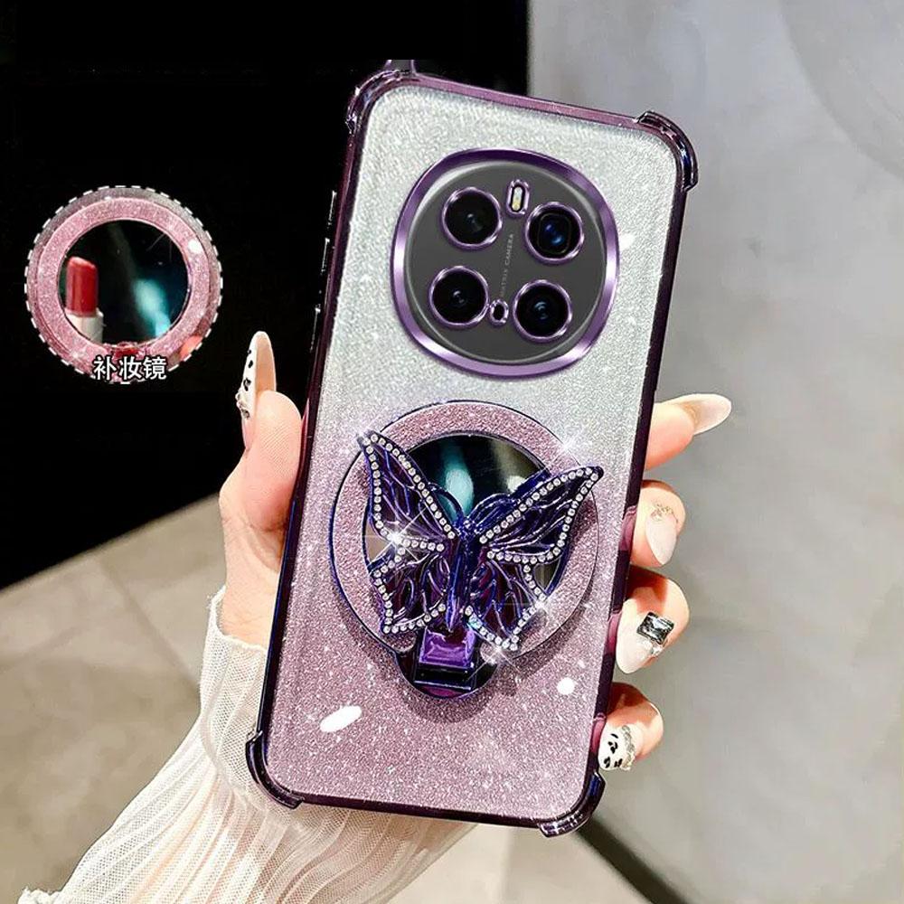 Зеркальный чехол-подставка «Бабочка» с магнитным держателем для Xiaomi Redmi Note 14 13 12 Note14 Pro Plus 14S 14C 13C Противоударный прозрачный чехол