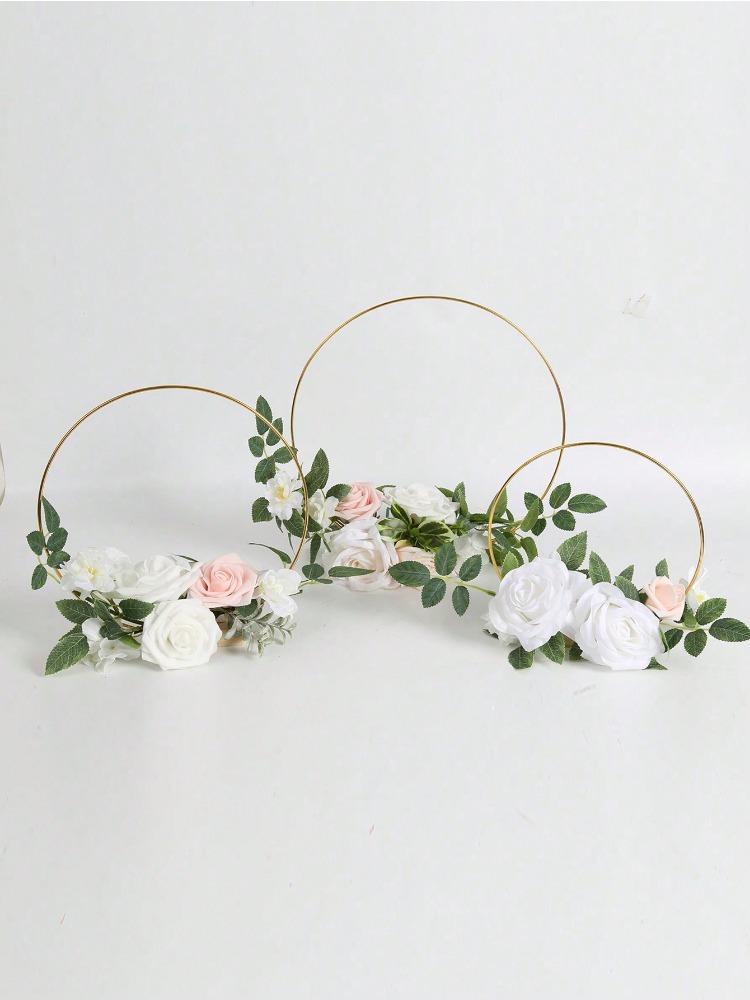 3PCS Artificial Flowers Wedding Wreath Floral Artificial Roses Centerpieces for Sweetheart Table Head Table Ceremony Reception Wedding Decorations