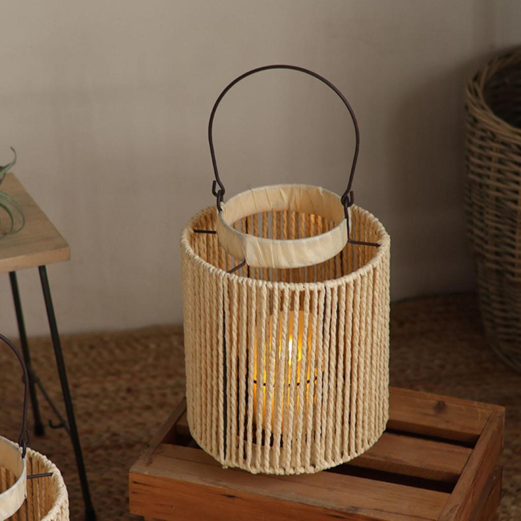 Woven Lantern,Paper Rope Tea Light Candle Holder Handcraft Rustic Hanging for Tabletop Outdoor Home