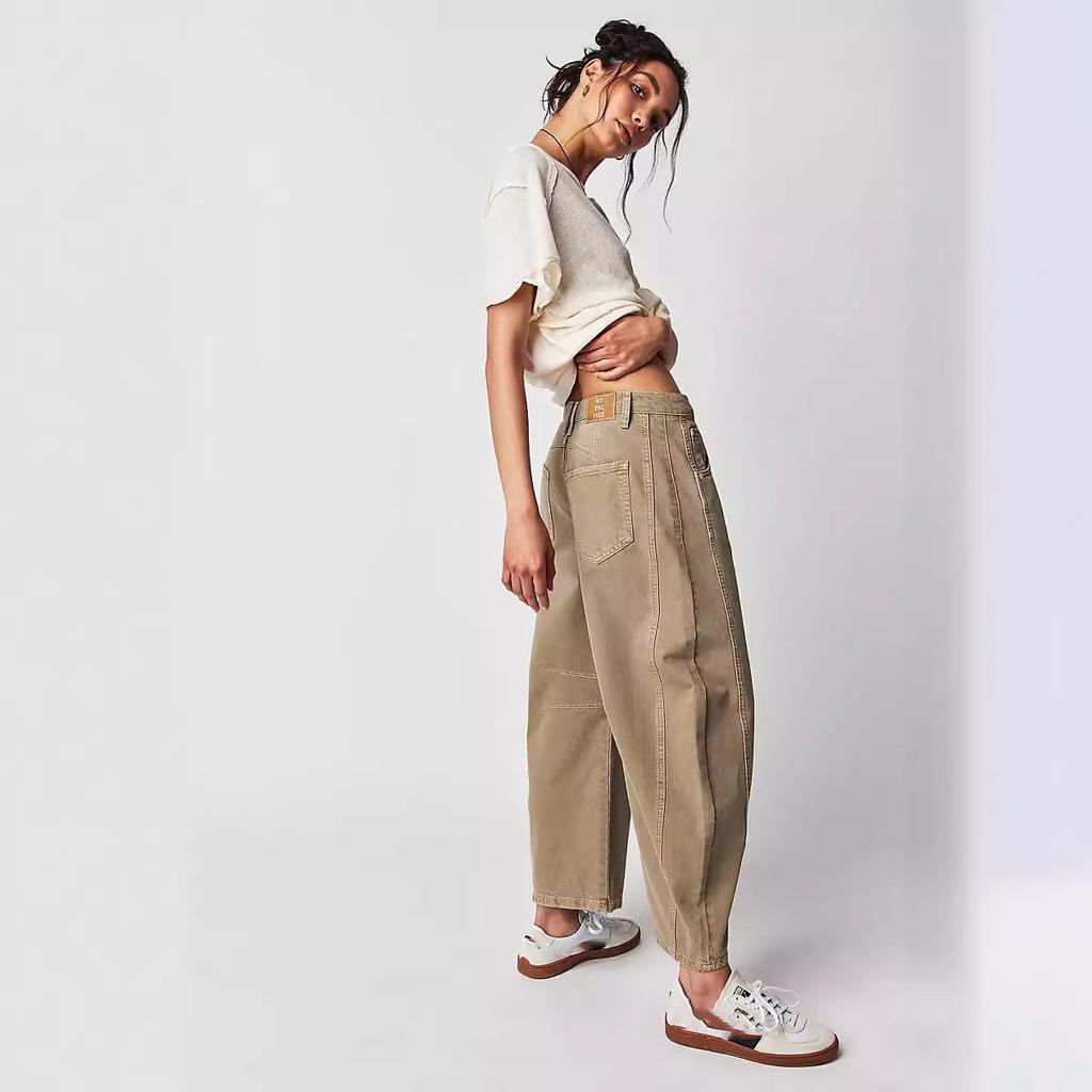 Женские джинсы со средней талией. Стильные женские градиентные цвета. Широкие джинсы с карманами. Джинсовая ткань до щиколотки в стиле хип-хоп в стиле ретро для женщин больших размеров.