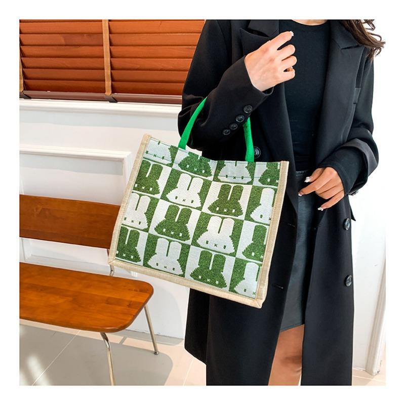 Женская сумка простая чистая льняная модная портативная магнитная пряжка одно плечевая сумка сумка кролик