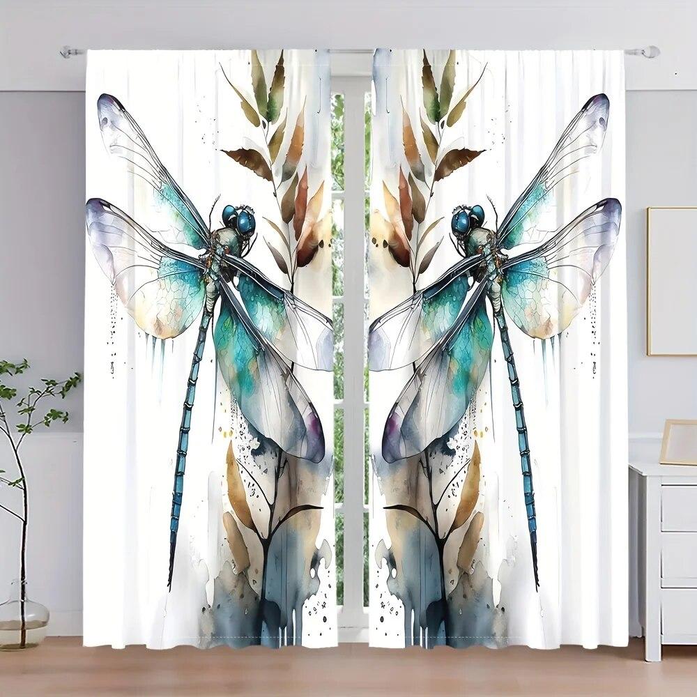 2 шт., полупрозрачные шторы с акварельным цветочным принтом, многосценные стержни, карманный декор, шторы для гостиной, спальни, домашний декор