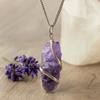 Amethyst Necklace Raw Wire Wrapped Pendant