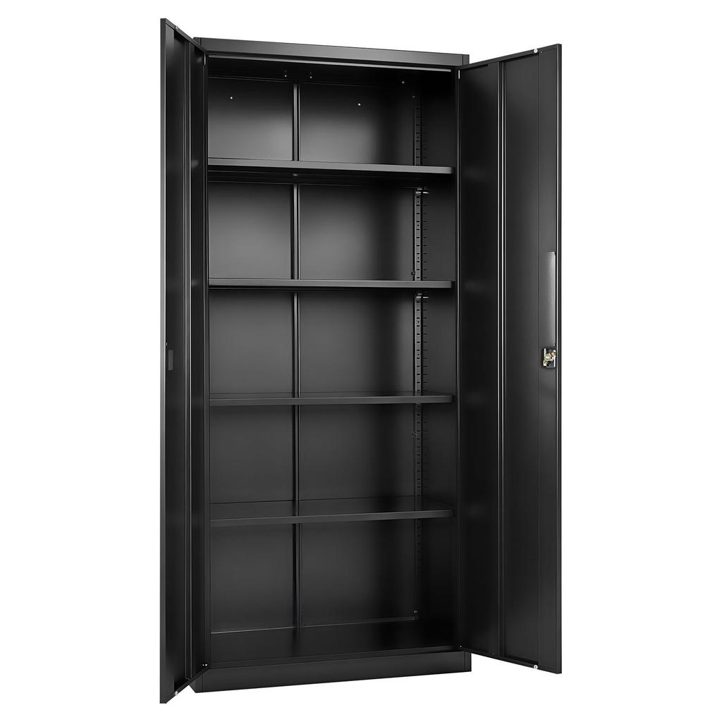 Metal Storage Cabinet, 175 cm Lockable Steel Garage Cabinet with 4 Adjustable Shelves, 2 Magnetic Doors, 2 Keys, 5 Tiers Tool Storage for Pantry,