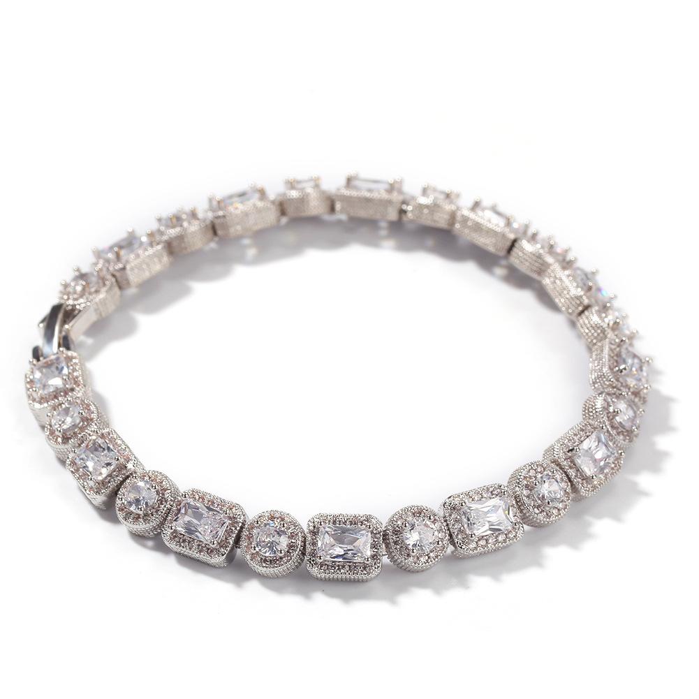 Hip Hop Professional Supplier 2019 New Launched Round&Square Stone Mix Gold Platinum Handmade Inlaid Iced Out Fancy Bracelet