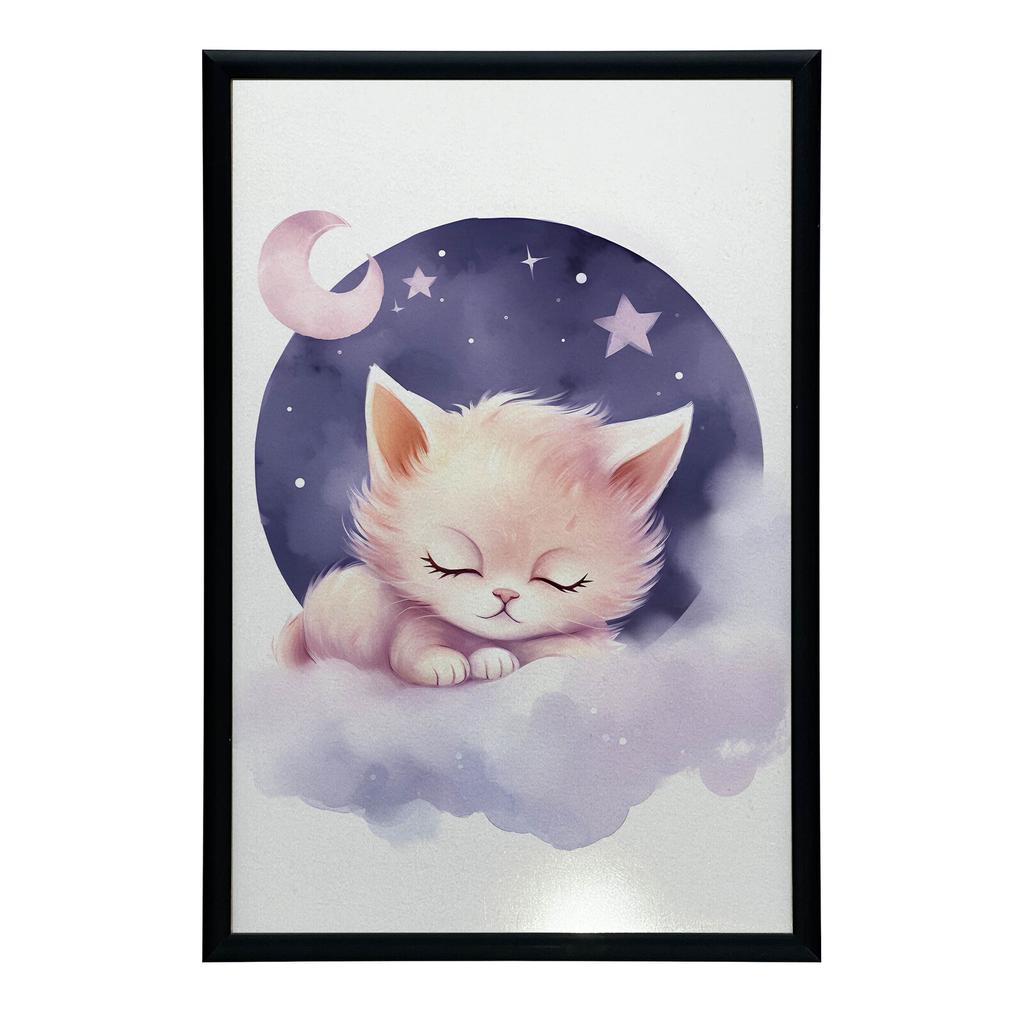 Śpiący Kotek Na Różowej Chmurce Śpiący Kotek Na Różowej Chmurce, 50X70 Cm, Bez Ramy, Płótno Premium Na Blejtramie