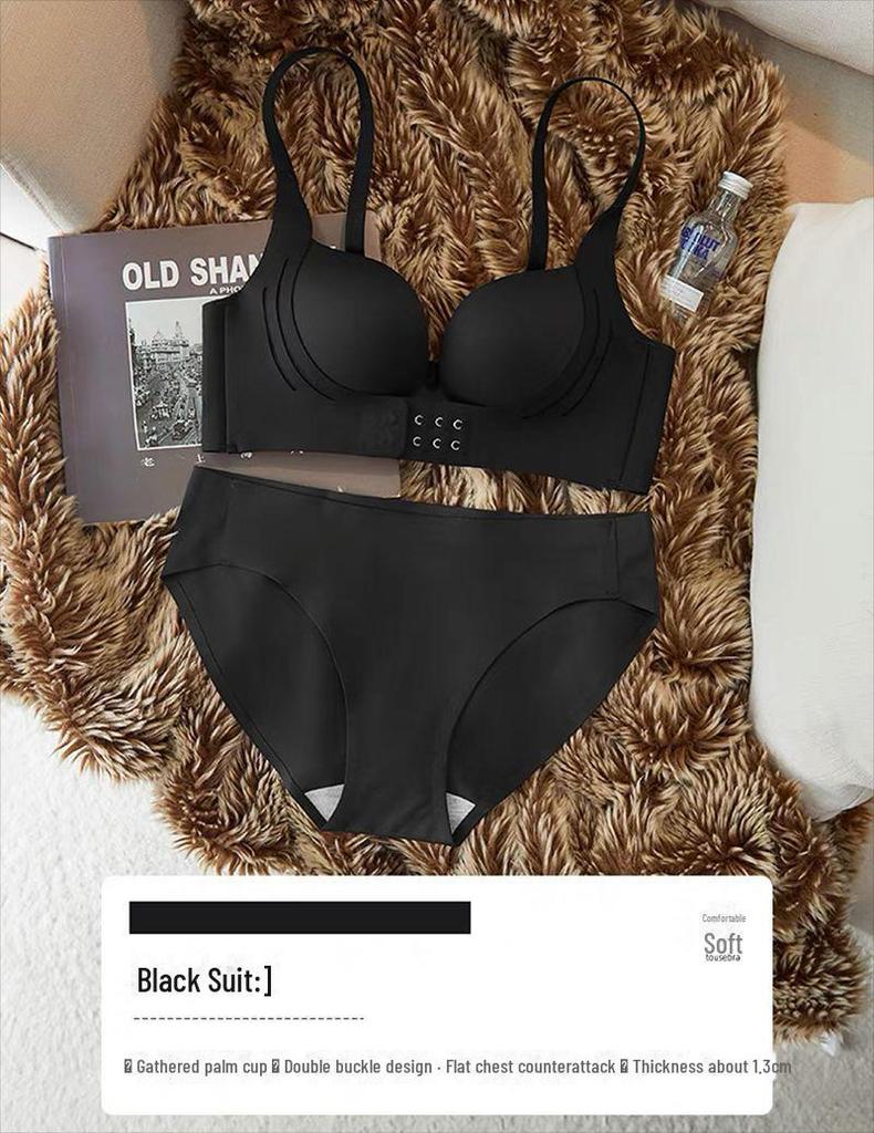 Girls' Front Buckle Seamless Bra Set - Anti-Sagging, Side Breast Support, No Empty Cup, Gathered Design