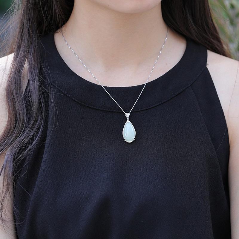 Танциз Стерлингового Серебра 925 Классическое Женское Нефритовое Ожерелье Кулон Циркон Модный Подарок