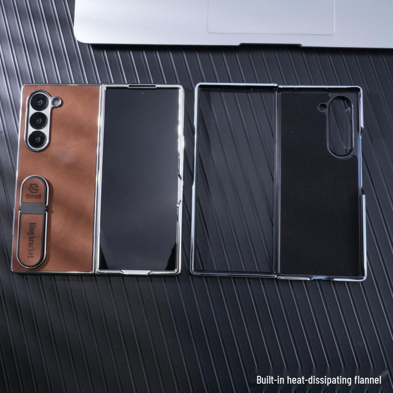 Чехол для телефона Samsung Z Fold7/6: Гальванизированная кожаная подставка для защиты складного экрана (Подходит для моделей 5/4/3)