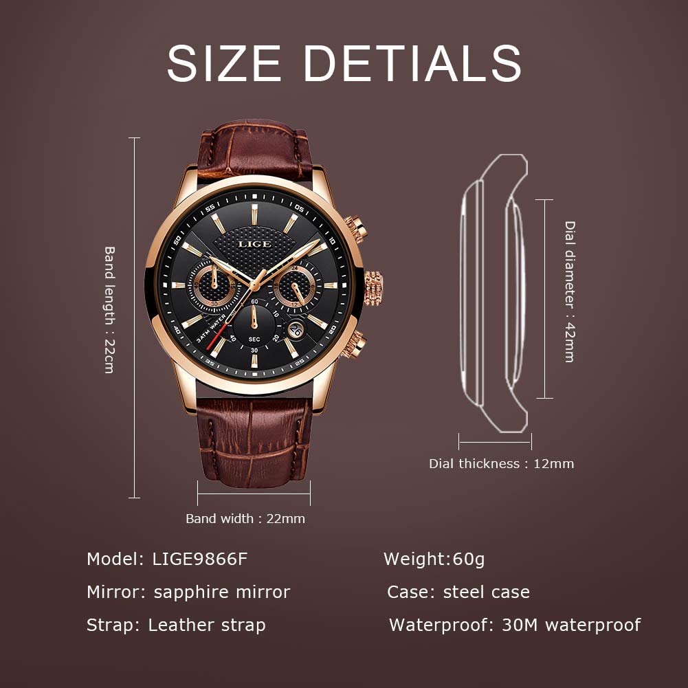 Часы Ute с кожаным ремешком, многофункциональные водонепроницаемые, аналоговые, кварцевые, спортивные, деловые, мужские