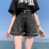 Classic and Minimalist Fashion Versatile Female Summer High-waisted Thin Outside Loose Rolled Wide-leg A Word Denim Shorts Individuality Trendiness