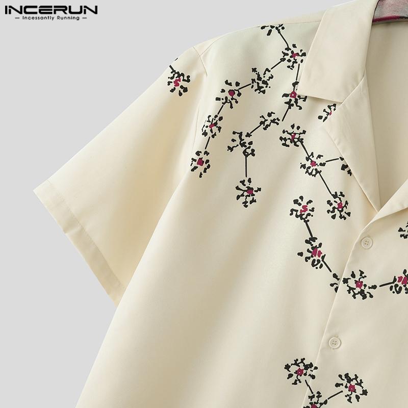 INCERUN Мужские летние рубашки поло на пуговицах с принтом, повседневные топы, уличная одежда
