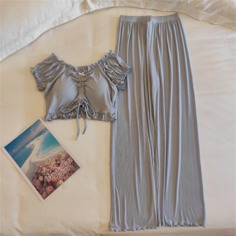 Женский летний комплект пижамы из модала с пышными рукавами и встроенными чашечками - Сексуальная домашняя одежда Pure Desire