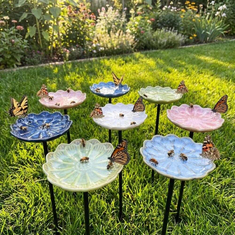Flower-Shaped Bee Watering Station Rust-resistant Butterfly Bee Mixer Bird Bath Bowl Backyard