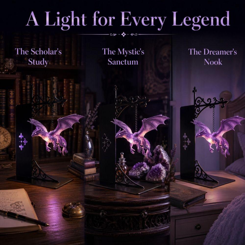 Vintage Dragon Bookshelf Lamp Purple Bookshelf Lamp Ambient Lighting Bookshelf Ghost Light Library
