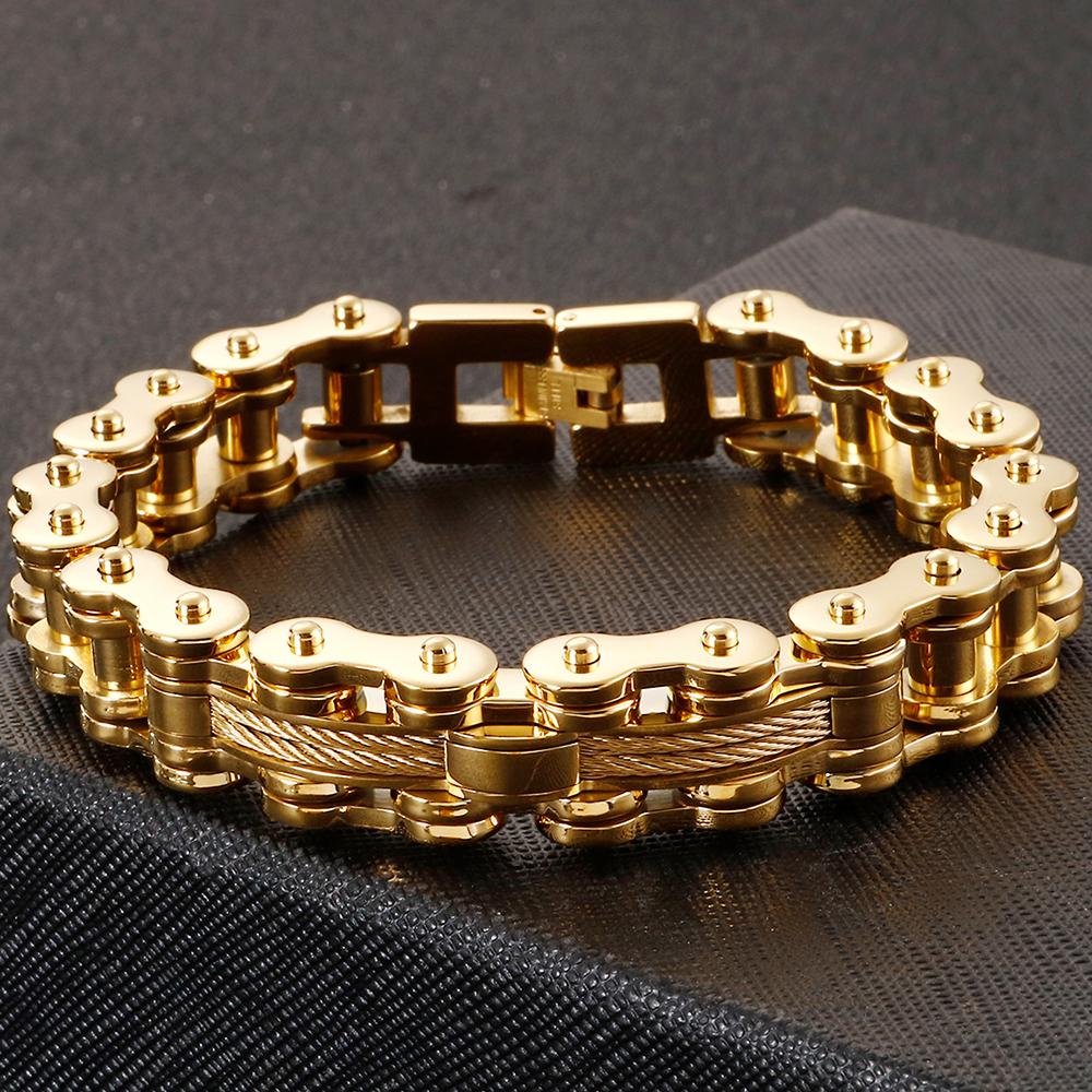13MM Bicycle Bike Chain Bracelet for Men In Stainless Steel Rock and Roll Men's Jewellery Accessories On Hand Wrist Bracelets