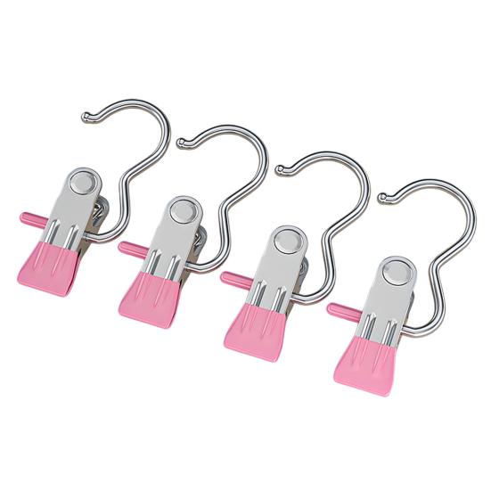 4Pcs Multifunctional Clothespin with Metal Hook Windproof Anti-slip Traceless Strong Grip Heavy Duty Sock Towel Hat Underwear Laundry Hanging