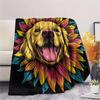Sunflower Dog Print Flannel Blanket, High quality Comfortable for All Seasons, Home Decor, Warmth and Comfort, Perfect for Christmas Gifts