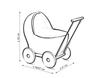 White wicker pushchair for dolls with gray bedding and soft lining