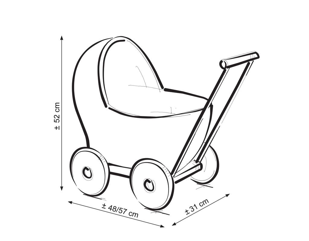 White wicker pushchair for dolls with gray bedding and soft lining