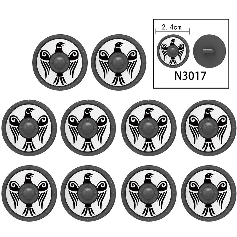 MOC Средневековый Военный Замок Оружие Римский Рыцарь Шлем Щит Аксессуары Строительные Блоки Зеленый Дракон Лев Крестоносец Кирпичи Игрушка