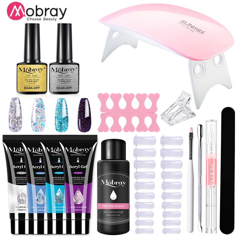 Mobray 15/8/5PCS Poly Extention Gel Set For Manicure Gel Extension Set Color Nail Tip Form Crystal UV Gel Slice Brush Nail Gel