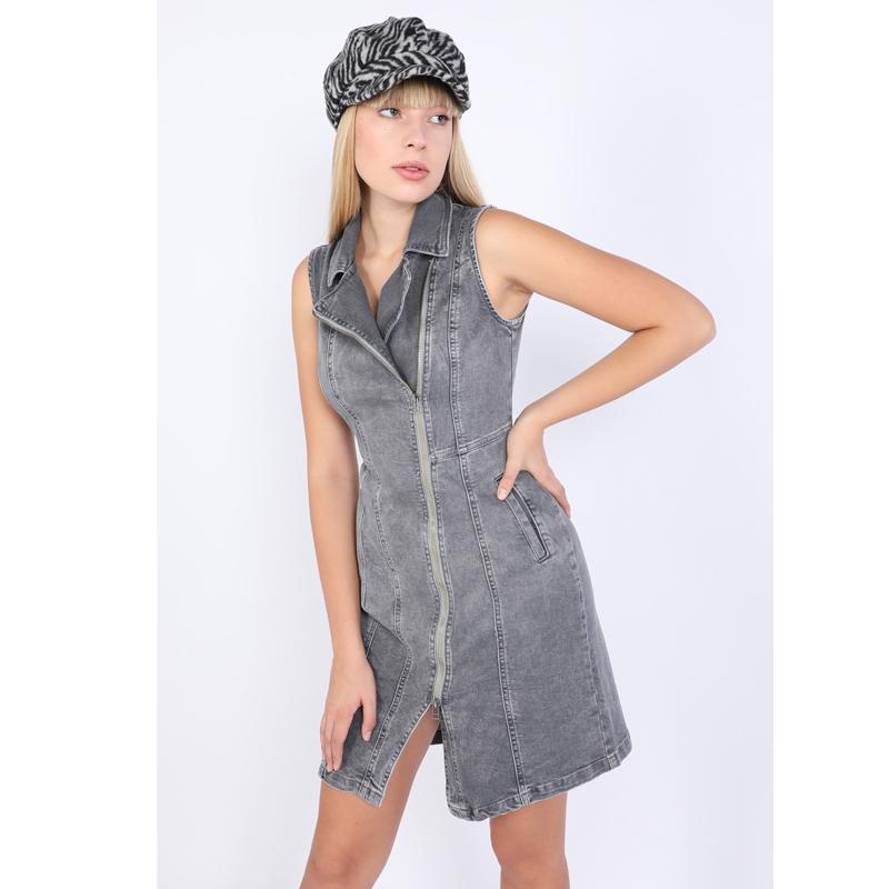 Женское серое джинсовое платье на молнии