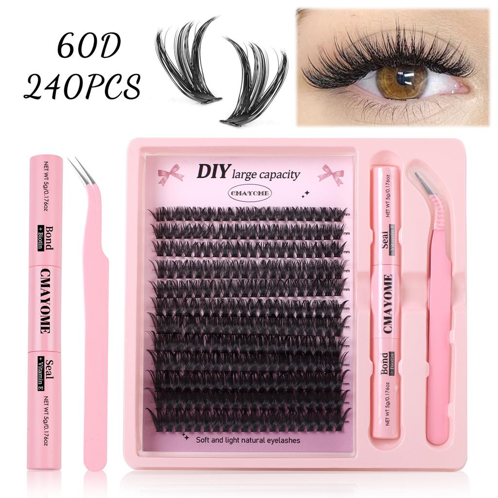 Segmented 10D-100D False Eyelashes DIY Kit, D Curl, Cluster Lashes, Natural & Voluminous