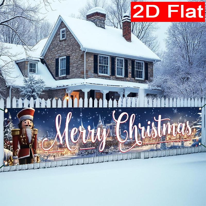 Christmas Fence Banner, Nutcracker Town Design, Polyester Outdoor Lawn Wall Holiday Party Decoration