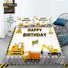 Construction Truck Duvet Cover Microfiber Cartoon Construction Vehicle Print Bedding Set Gift Happy Birthday Pattern Quilt Cover