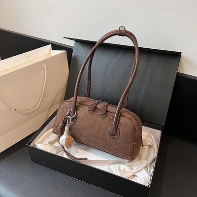 Новая замшевая сумка через плечо для женщин с несколькими карманами, сумка под мышкой, однотонная сумка из искусственной замши на молнии для работы и шопинга