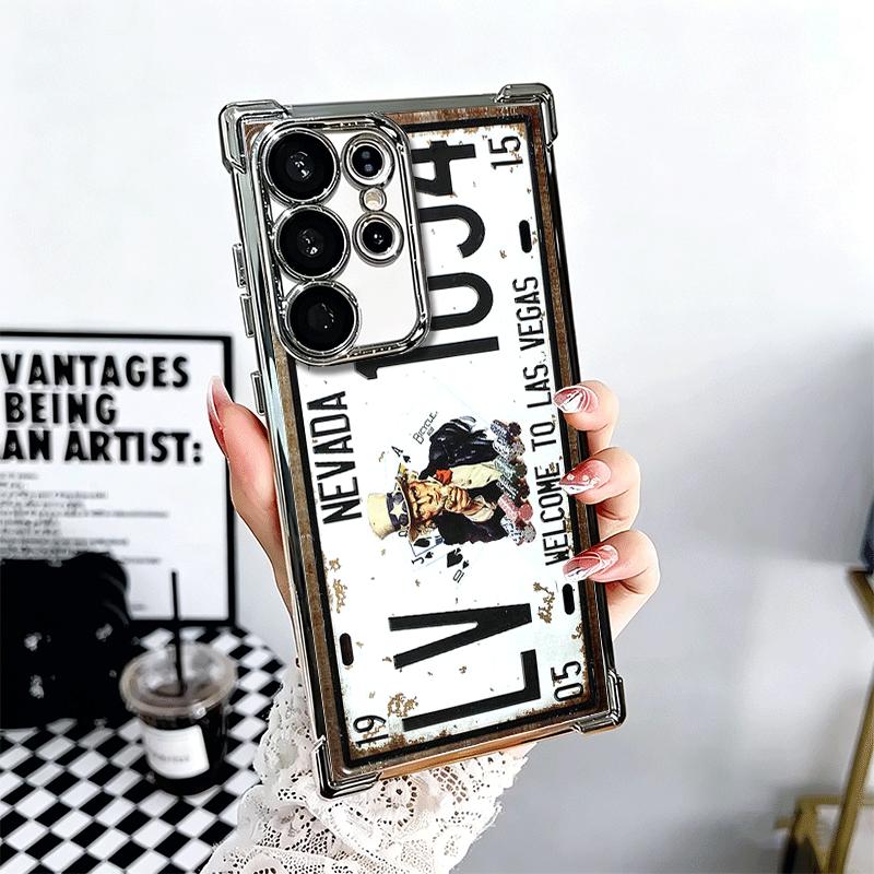 Retro Vintage License Plate Soft Phone Case For Samsung Galaxy S26 Ultra S25 Edge S24 FE S23 Plus S22 S21 + S20 Plating Anti-Fal