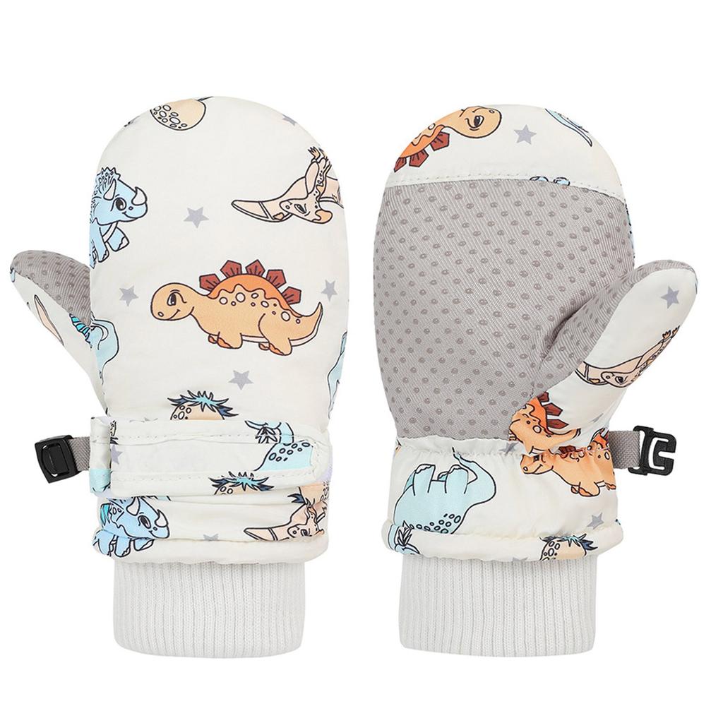 Варежки с защитой от брызг, детские перчатки, ветрозащитные детские зимние теплые перчатки для снега, утепленные термоперчатки с рисунком динозавра из мультфильма