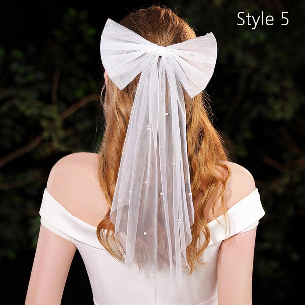Тюлевый бант с жемчугом Свадебный головной убор Белые свадебные фаты для женских свадебных фат