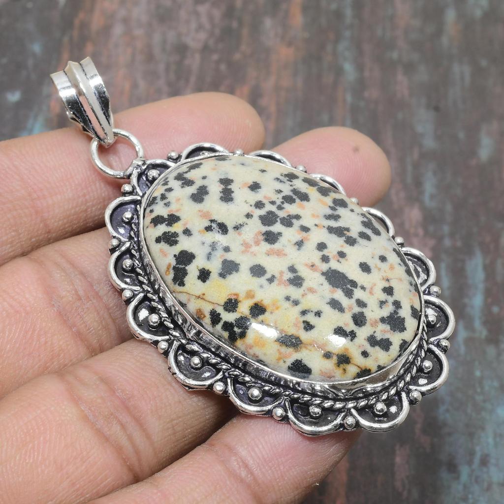 Dalmation Jasper Gemstone Handmade Jewelry 925 Sterling Silver Pendant For Her