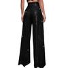 Women Nightclub Long Pants High Waist Sparkling Sequined Straight Wide Leg Pants Elastic Waist Loose Fit Solid Color Trousers